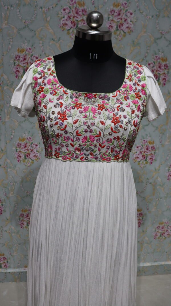 elegant white georgette long frock