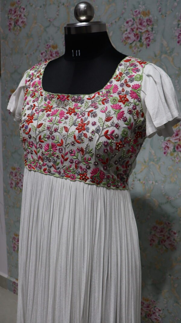 elegant white georgette long frock