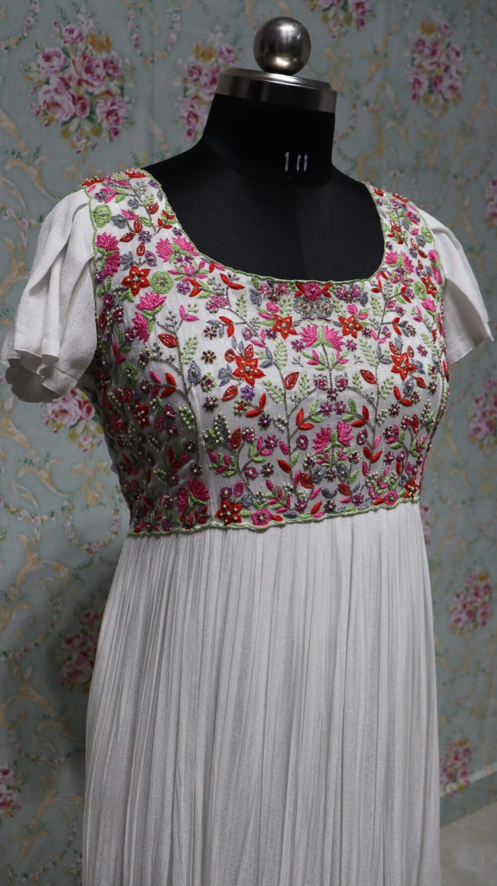 elegant white georgette long frock