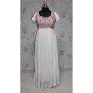 elegant white georgette long frock